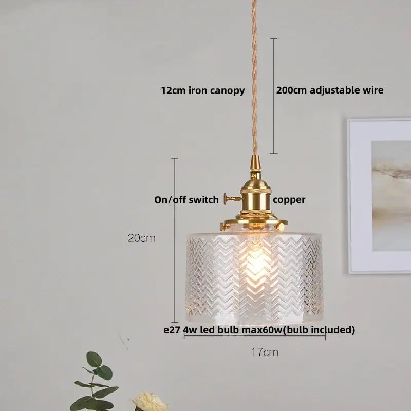 Modern chevron clear glass led pendant light kitchen brass hardware