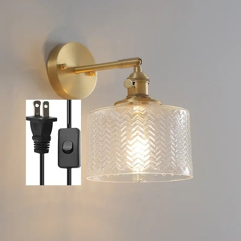 Modern chevron green glass led wall light bedroom pull chain switch