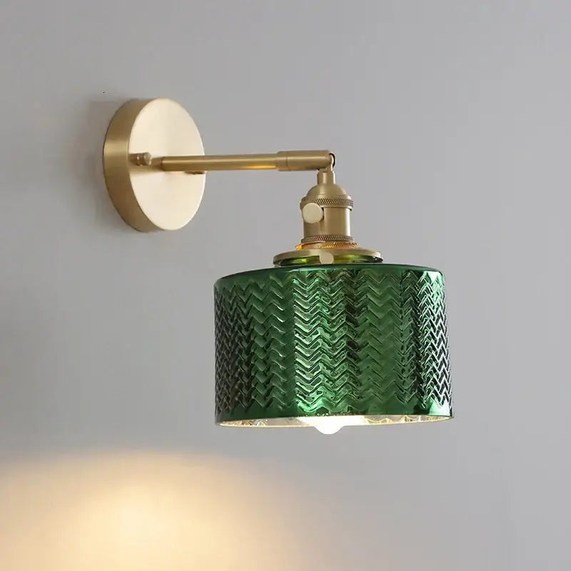 Modern chevron green glass led wall light bedroom pull chain switch