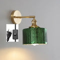 Modern chevron green glass led wall light bedroom pull chain switch