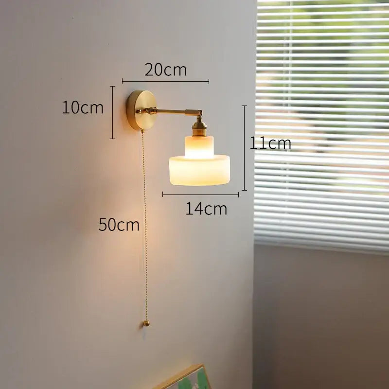 Modern chevron green glass led wall light bedroom pull chain switch