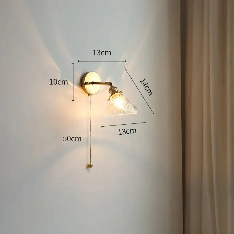 Modern chevron green glass led wall light bedroom pull chain switch