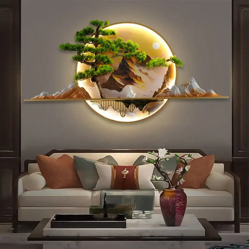 Modern chinese landscape led picture lamp living room 3d wall art