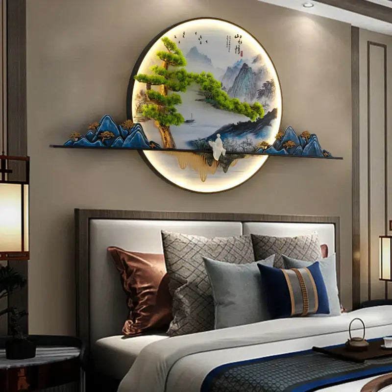 Modern chinese landscape led picture lamp living room 3d wall art