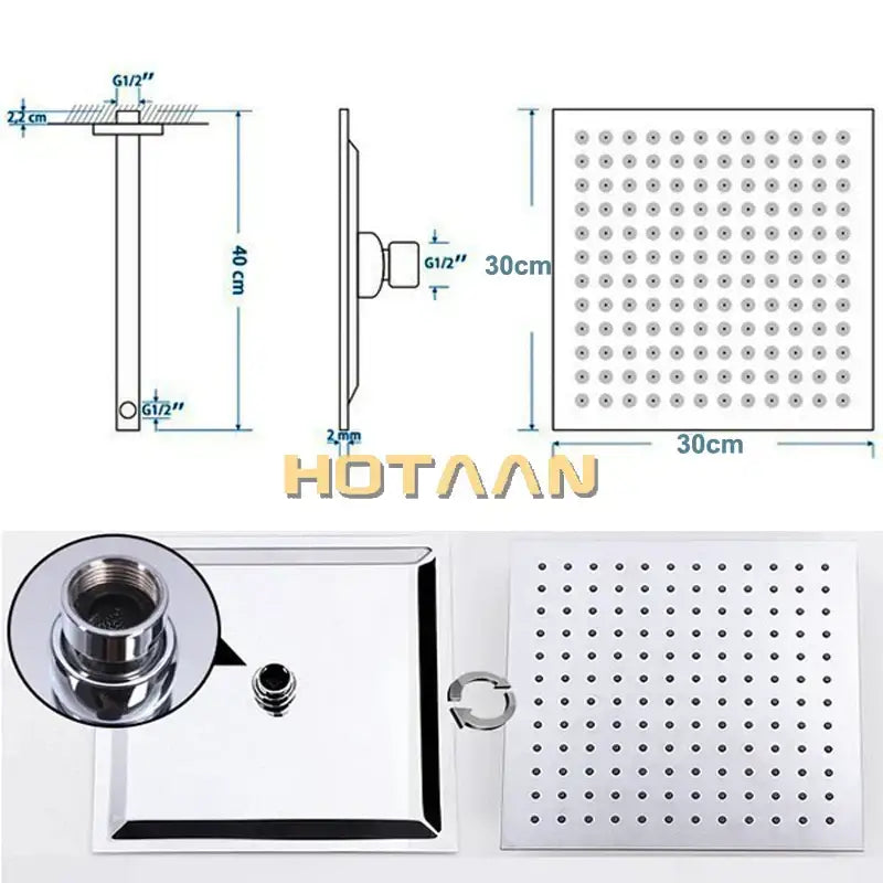 Modern chrome 12 inch stainless steel rain shower head bathroom