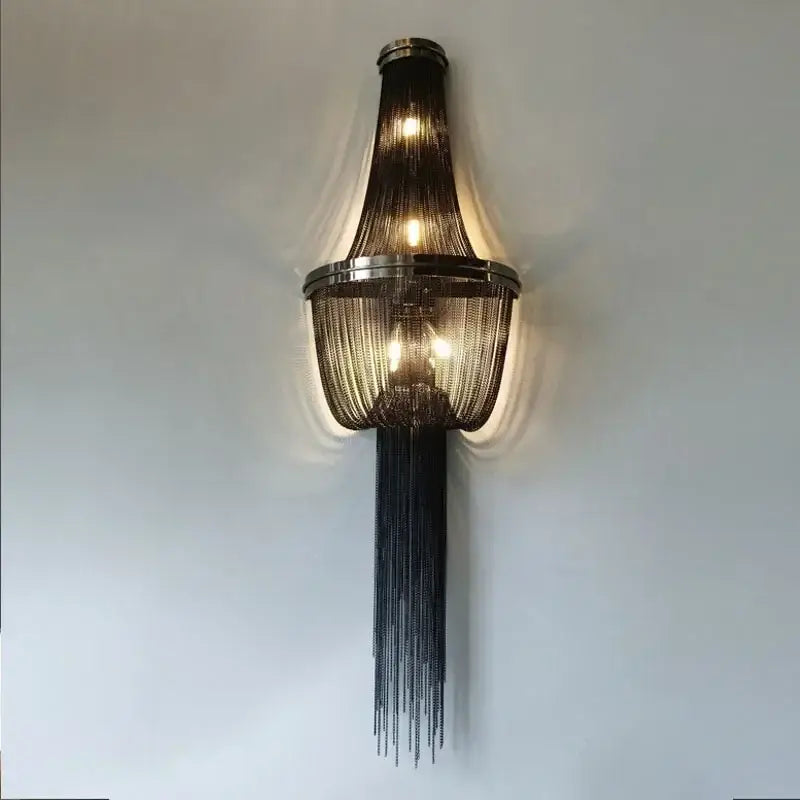 Modern chrome aluminum chain sconce – bedroom cascading wall lamp