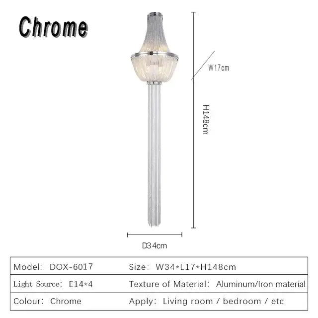 Modern chrome aluminum chain sconce – bedroom cascading wall lamp