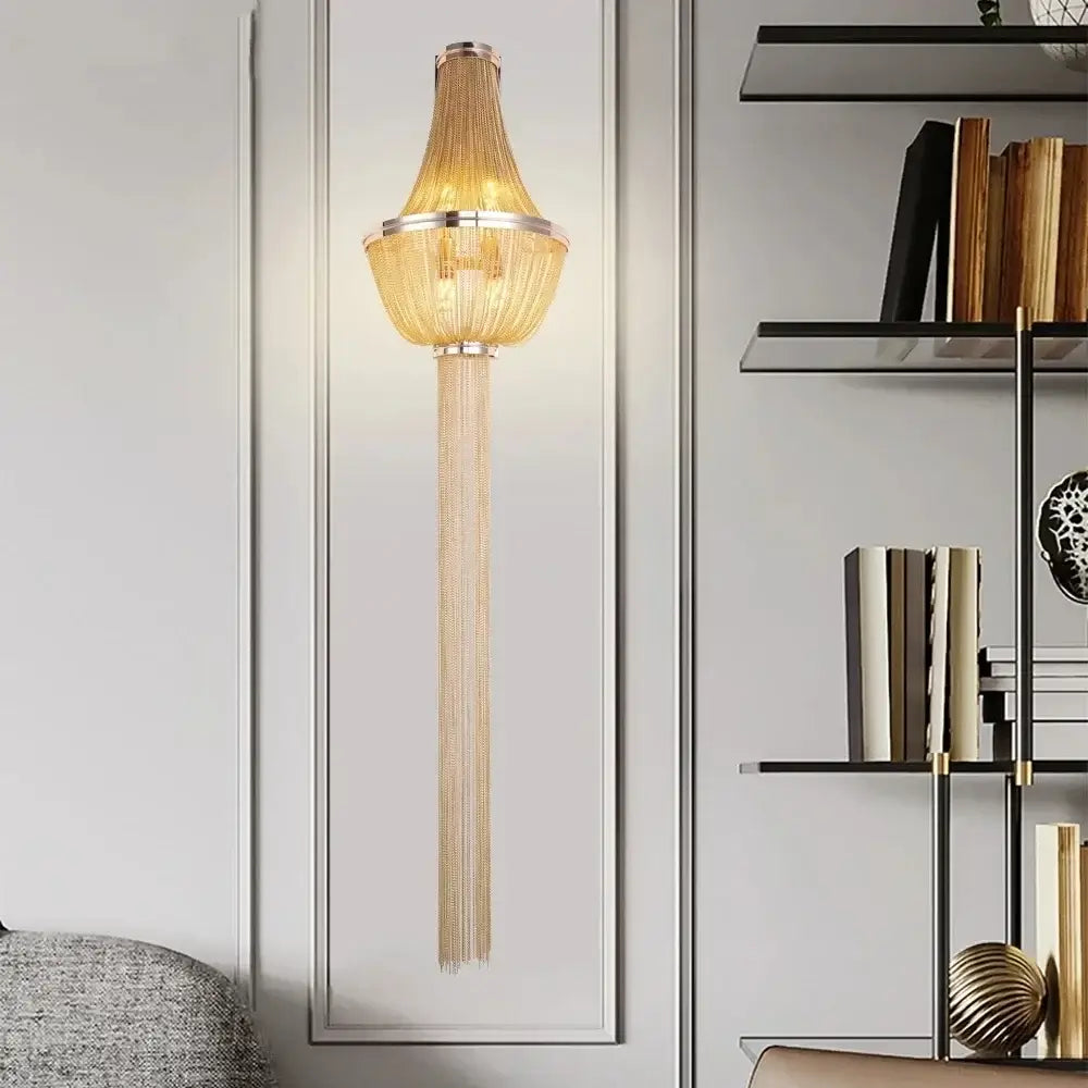 Modern chrome aluminum chain sconce – bedroom cascading wall lamp