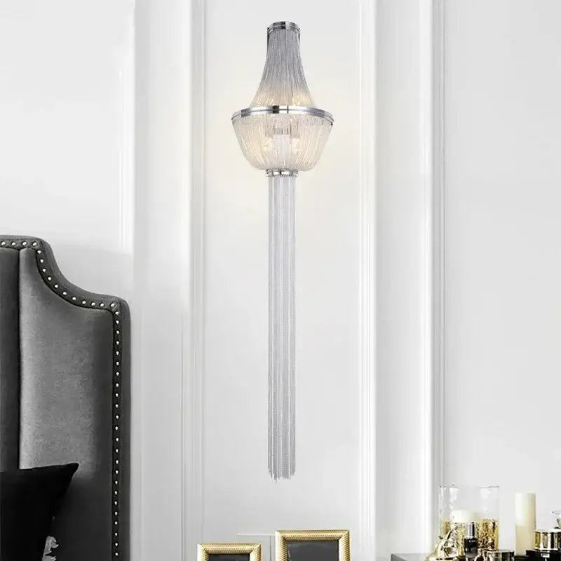 Modern chrome aluminum chain sconce – bedroom cascading wall lamp