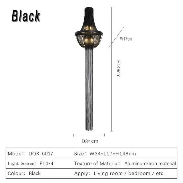 Modern chrome aluminum chain sconce – bedroom cascading wall lamp