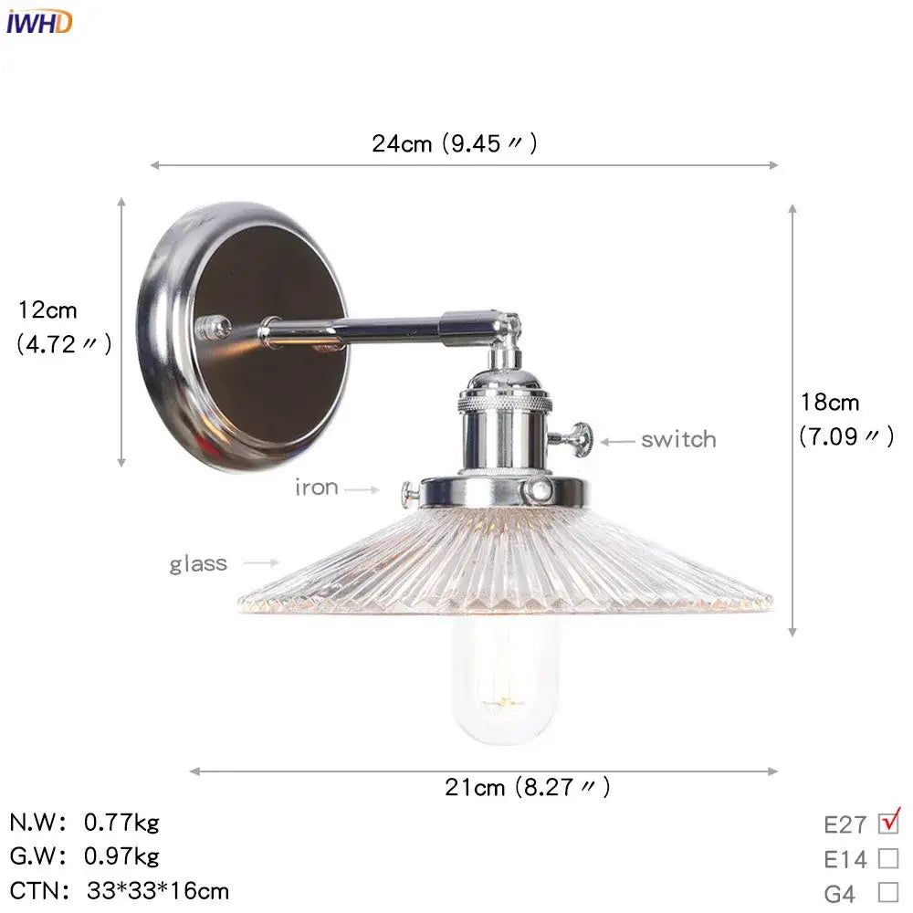 Modern chrome and amber glass ball wall light bedroom sconce