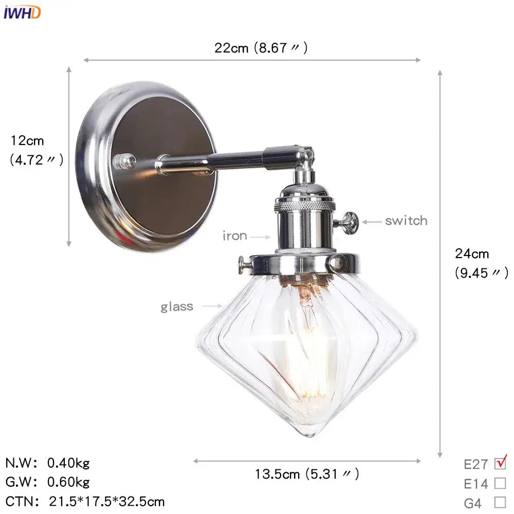 Modern chrome and amber glass ball wall light bedroom sconce