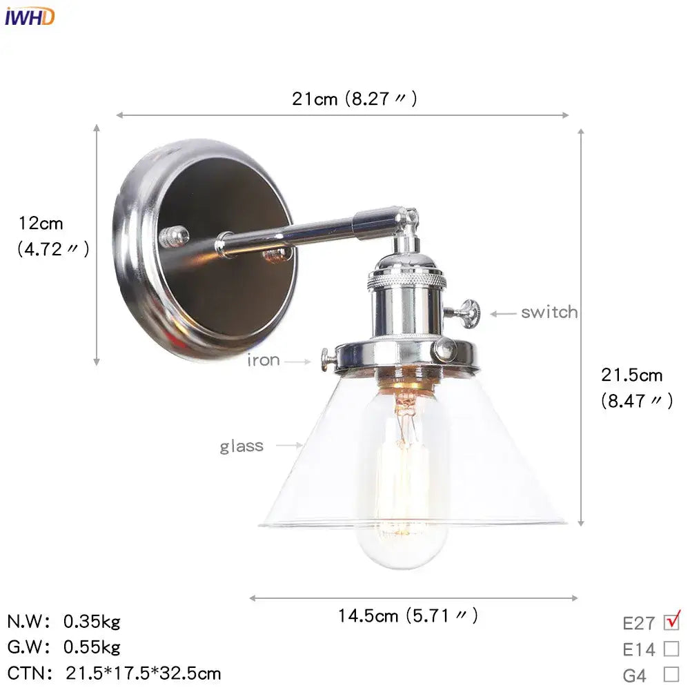 Modern chrome and amber glass ball wall light bedroom sconce