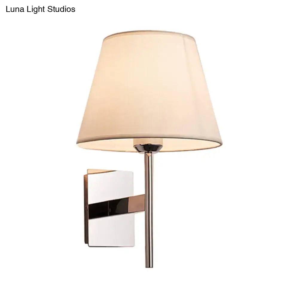 Modern chrome and beige fabric cone wall light bedroom sconce