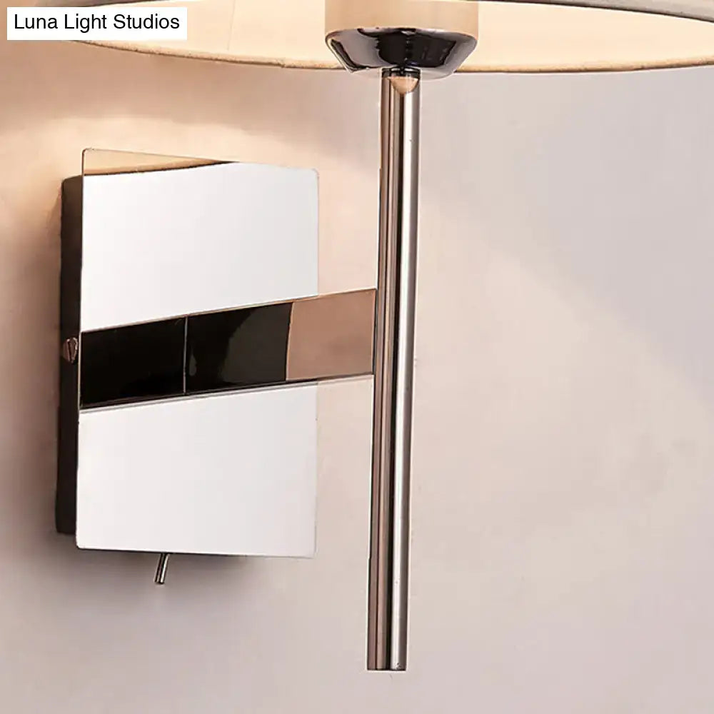 Modern chrome and beige fabric cone wall light bedroom sconce