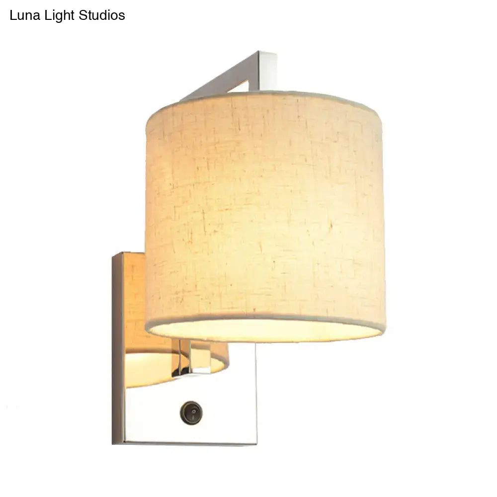 Modern chrome and beige fabric led wall sconce living room light