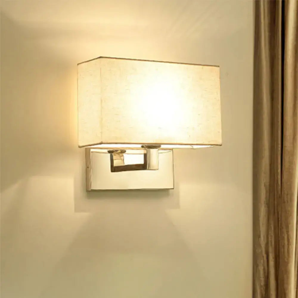 Modern chrome and beige fabric shade wall light bedroom sconce