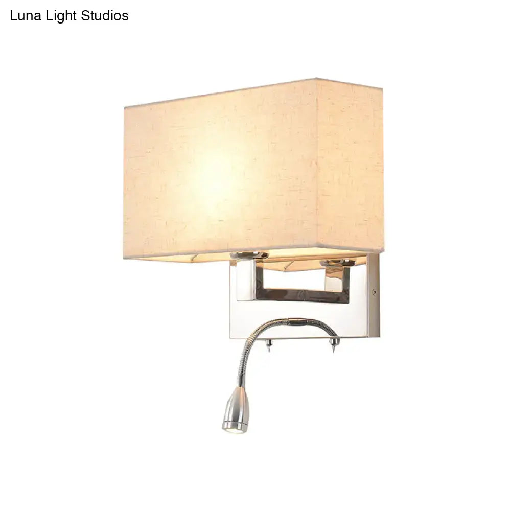 Modern chrome and beige fabric shade wall light bedroom sconce