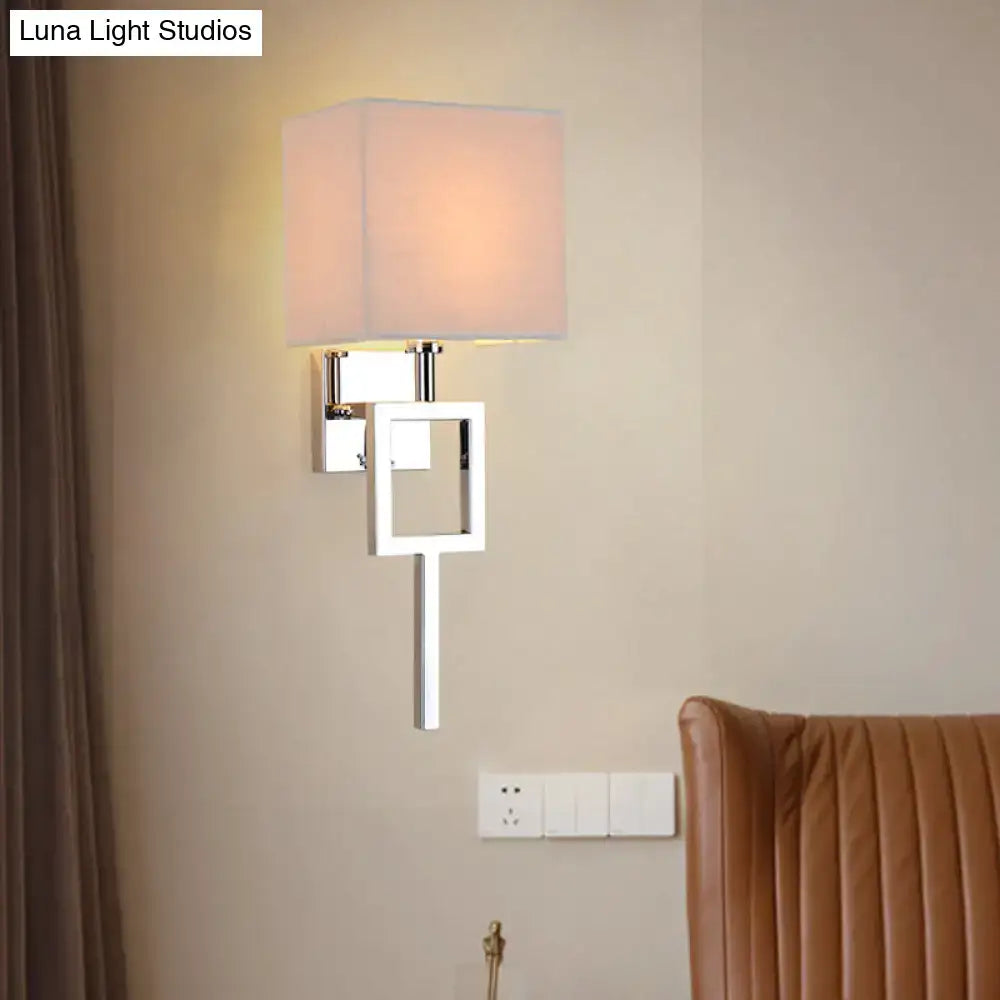 Modern chrome and beige square sconce light bedroom wall lamp