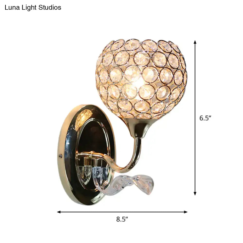 Modern chrome and light blue crystal globe sconce bedroom wall light