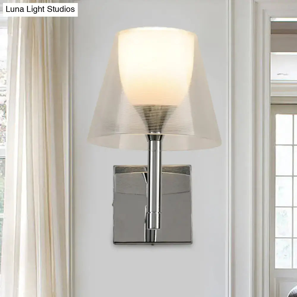 Modern chrome and white glass flared wall sconce living room light