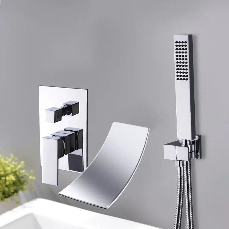 Modern chrome bathtub faucet mixer with waterfall spout for bathroom