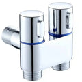 Modern chrome bidet faucet set with blue accents for bathroom