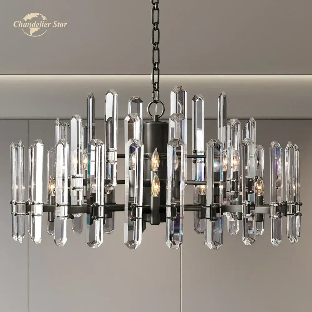Modern chrome black metal crystal chandelier bedroom pendant light