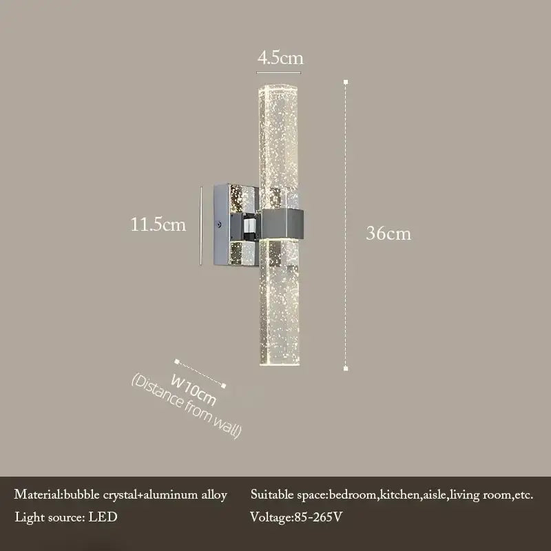 Modern chrome bubble crystal led wall lamp for bathroom living room