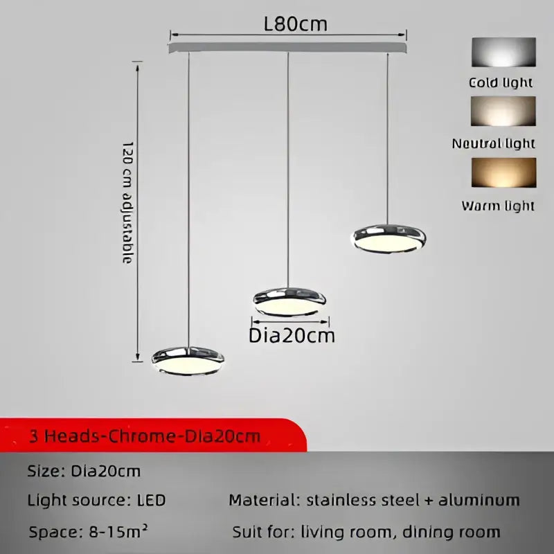 Modern chrome circular dining pendant led light kitchen fixture