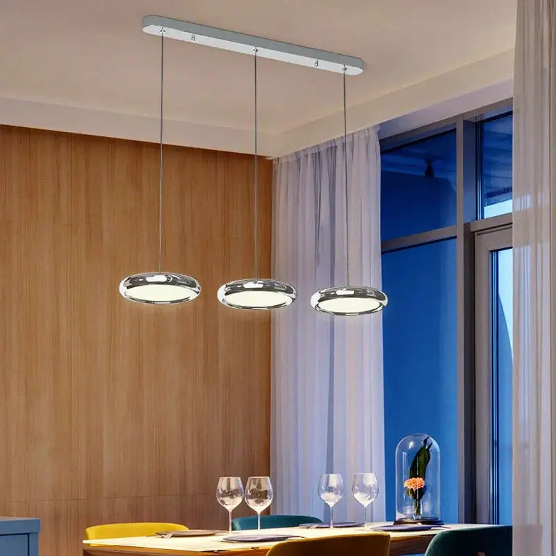 Modern chrome circular dining pendant led light kitchen fixture