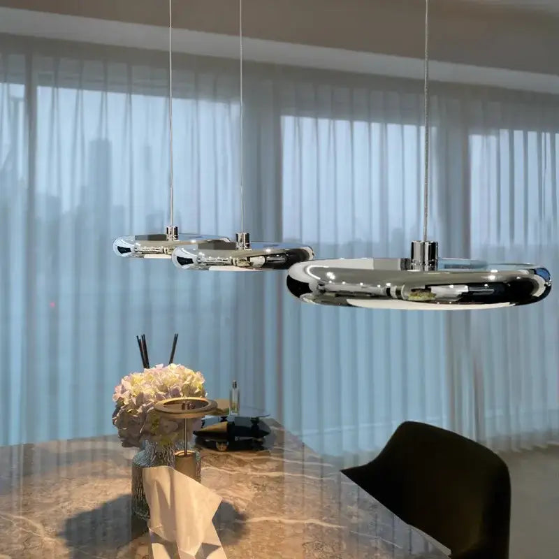 Modern chrome circular dining pendant led light kitchen fixture