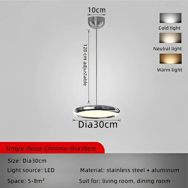 Modern chrome circular dining pendant led light kitchen fixture
