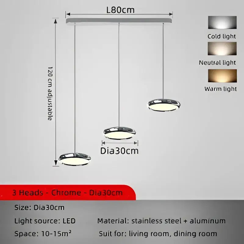 Modern chrome circular dining pendant led light kitchen fixture