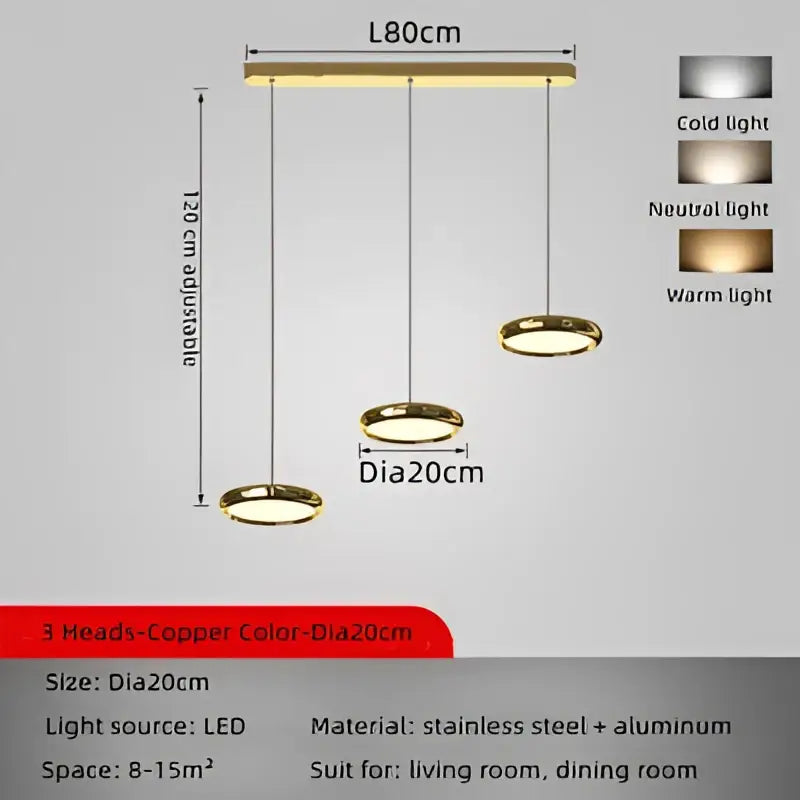 Modern chrome circular dining pendant led light kitchen fixture