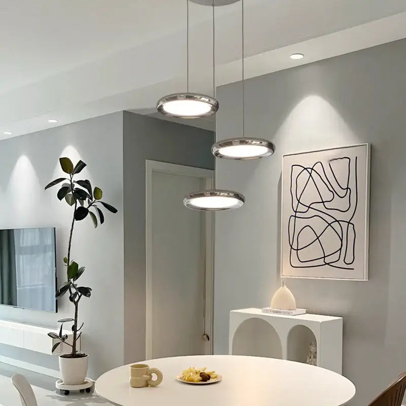 Modern chrome circular dining pendant led light kitchen fixture