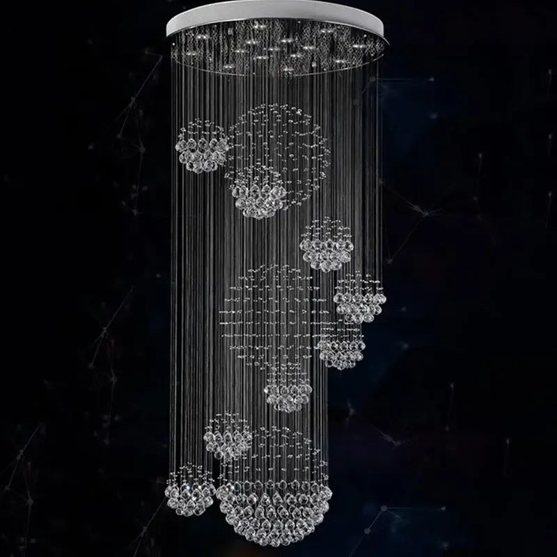 Modern chrome crystal ball chandelier – living room cascading light