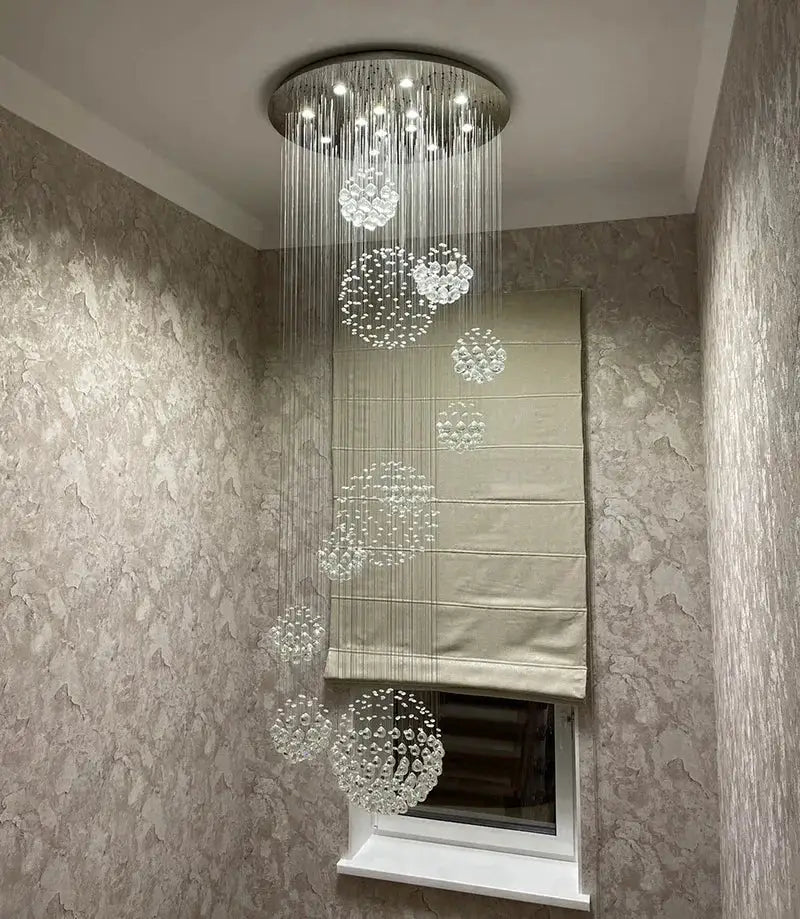 Modern chrome crystal ball chandelier – living room cascading light