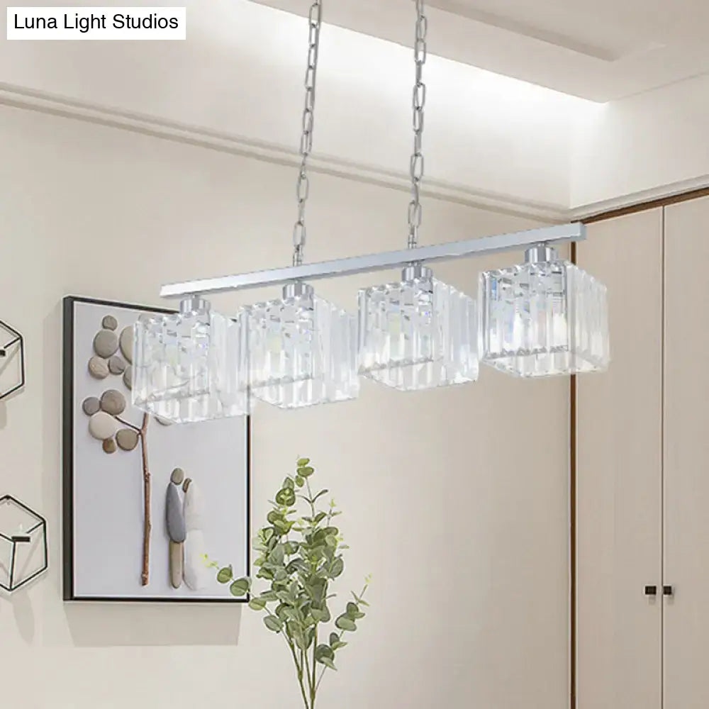 Modern chrome crystal block hanging lamp kit kitchen island light
