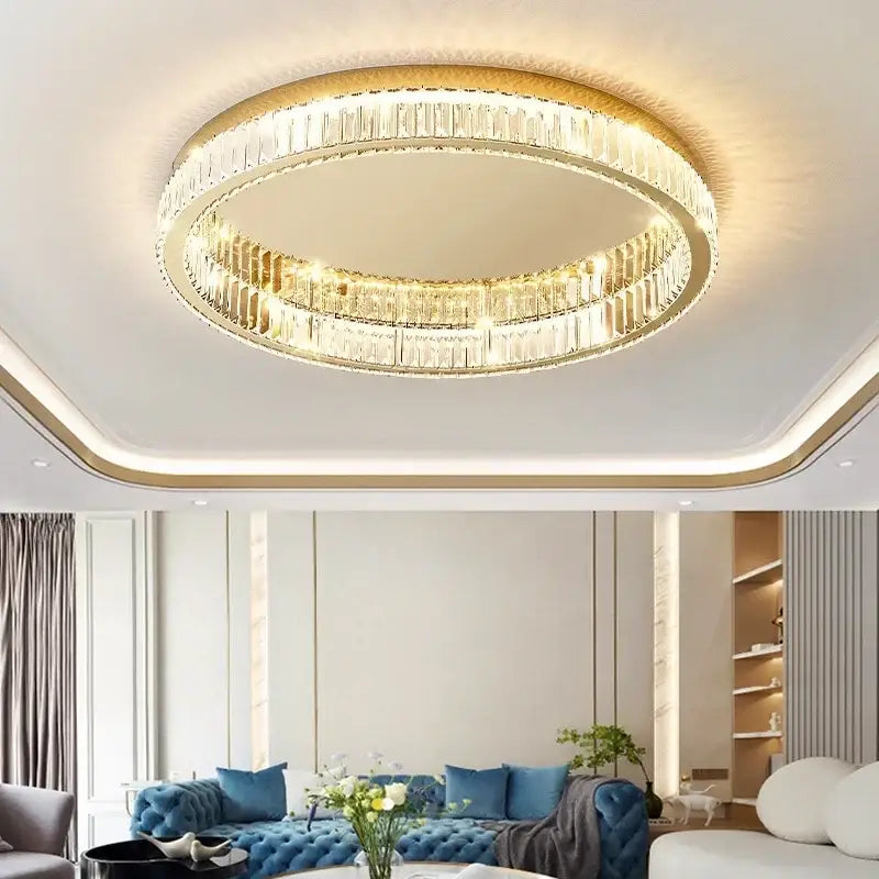 Modern chrome crystal circle led ceiling chandelier for living room