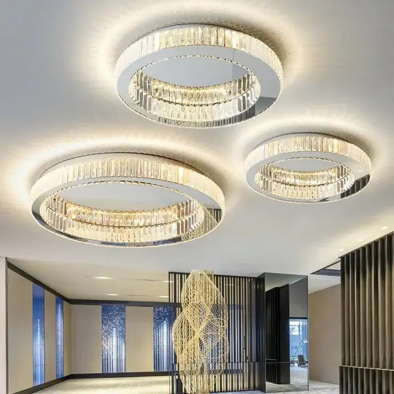 Modern chrome crystal circle led ceiling chandelier for living room