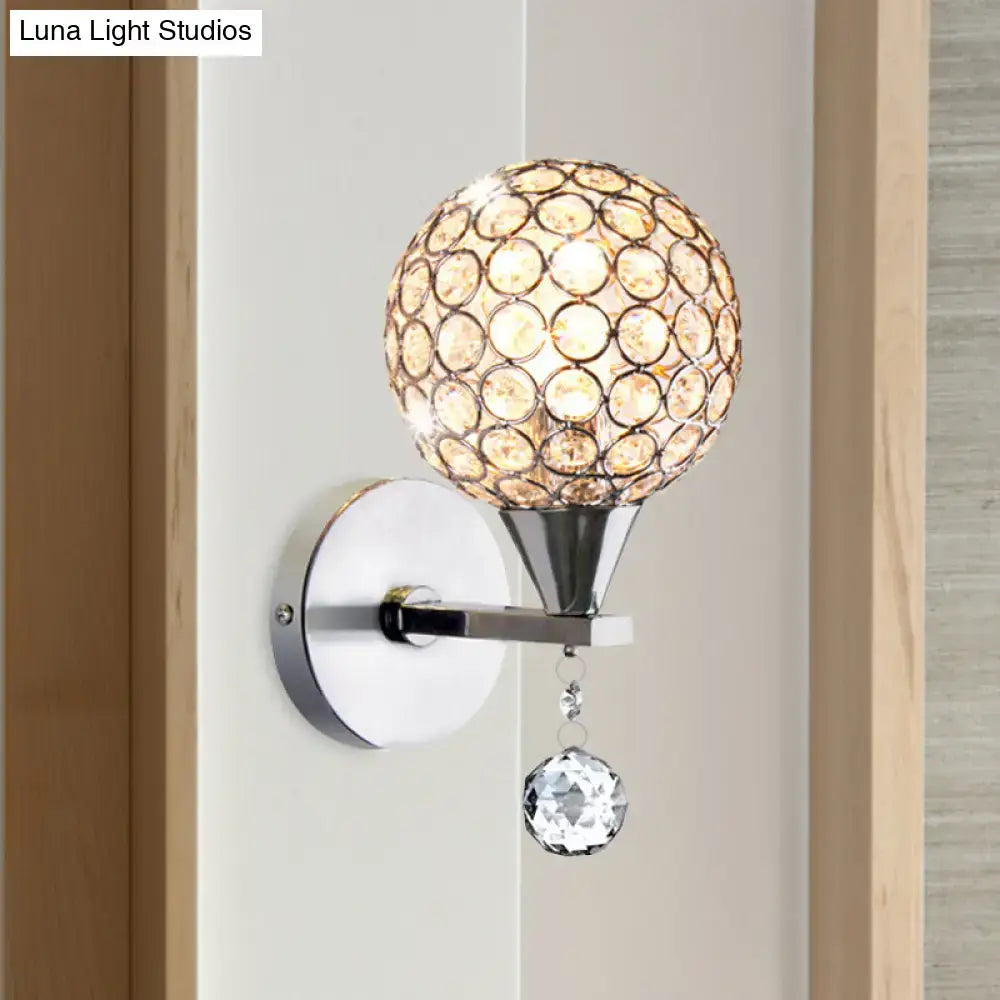 Modern chrome crystal encrusted wall light bedroom sconce