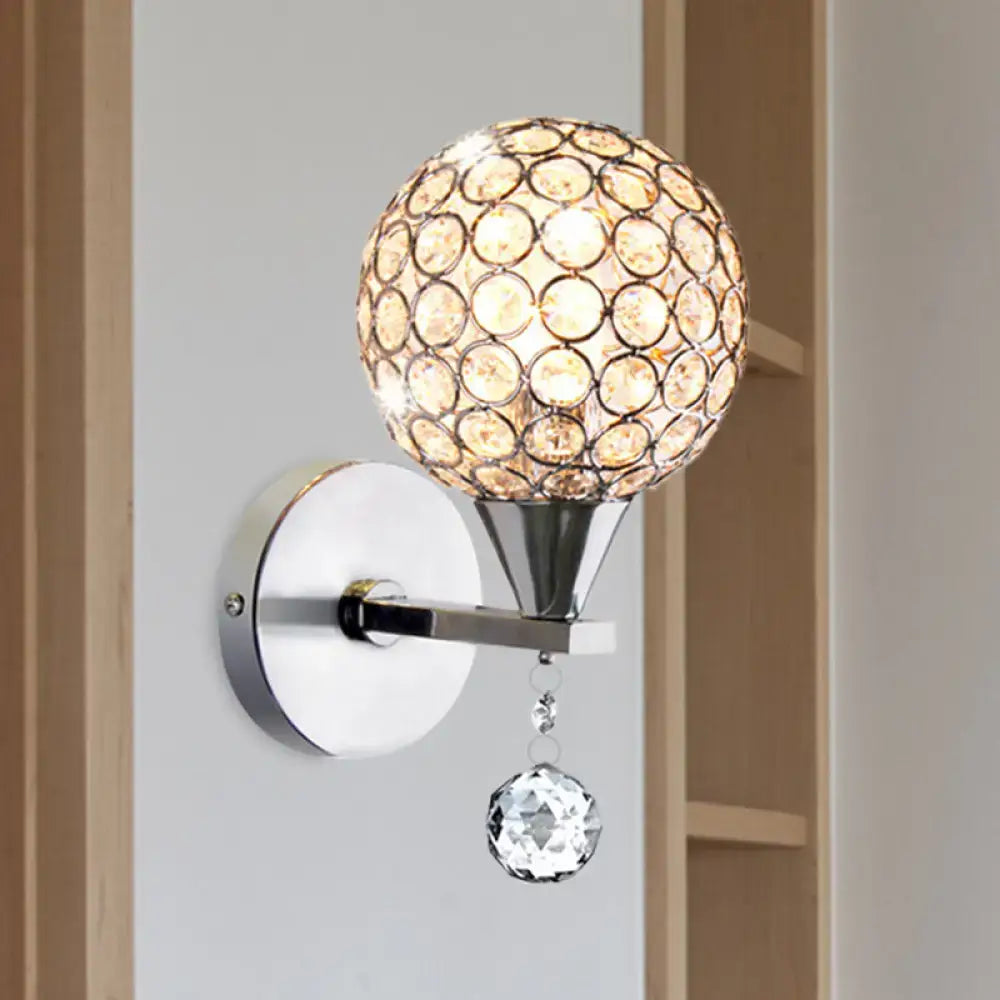 Modern chrome crystal encrusted wall light bedroom sconce