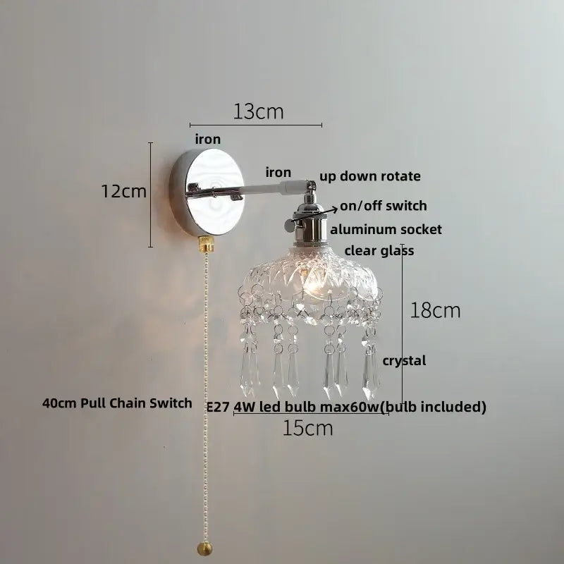 Modern chrome crystal led wall light bedroom sconce