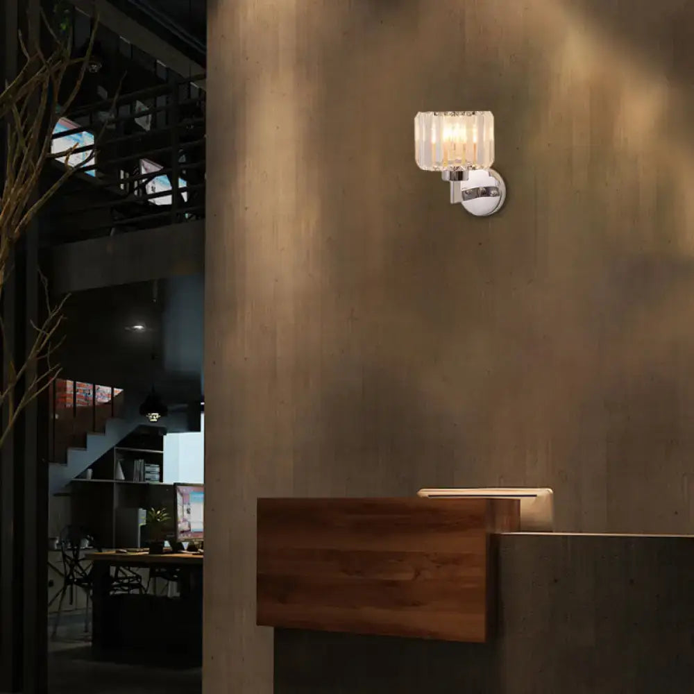 Modern chrome crystal sconce light – hallway wall mount