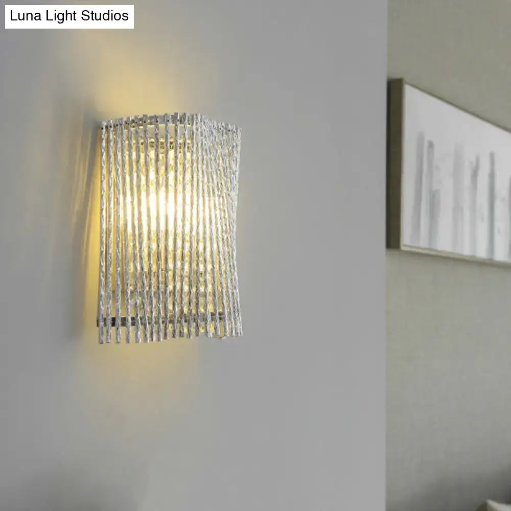 Modern chrome crystal wall lamp with beaded strand bedroom sconce