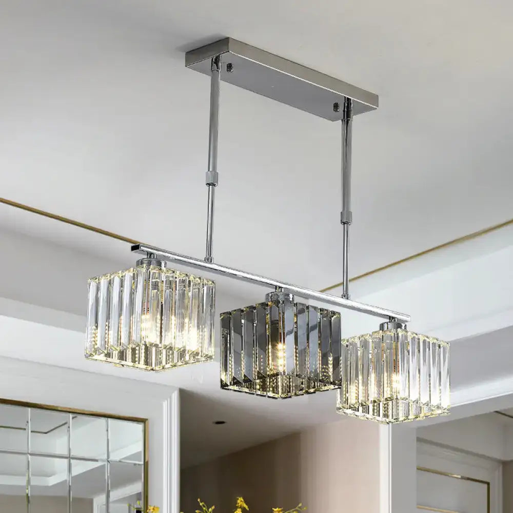 Modern chrome cube island ceiling light dining room crystal pendant