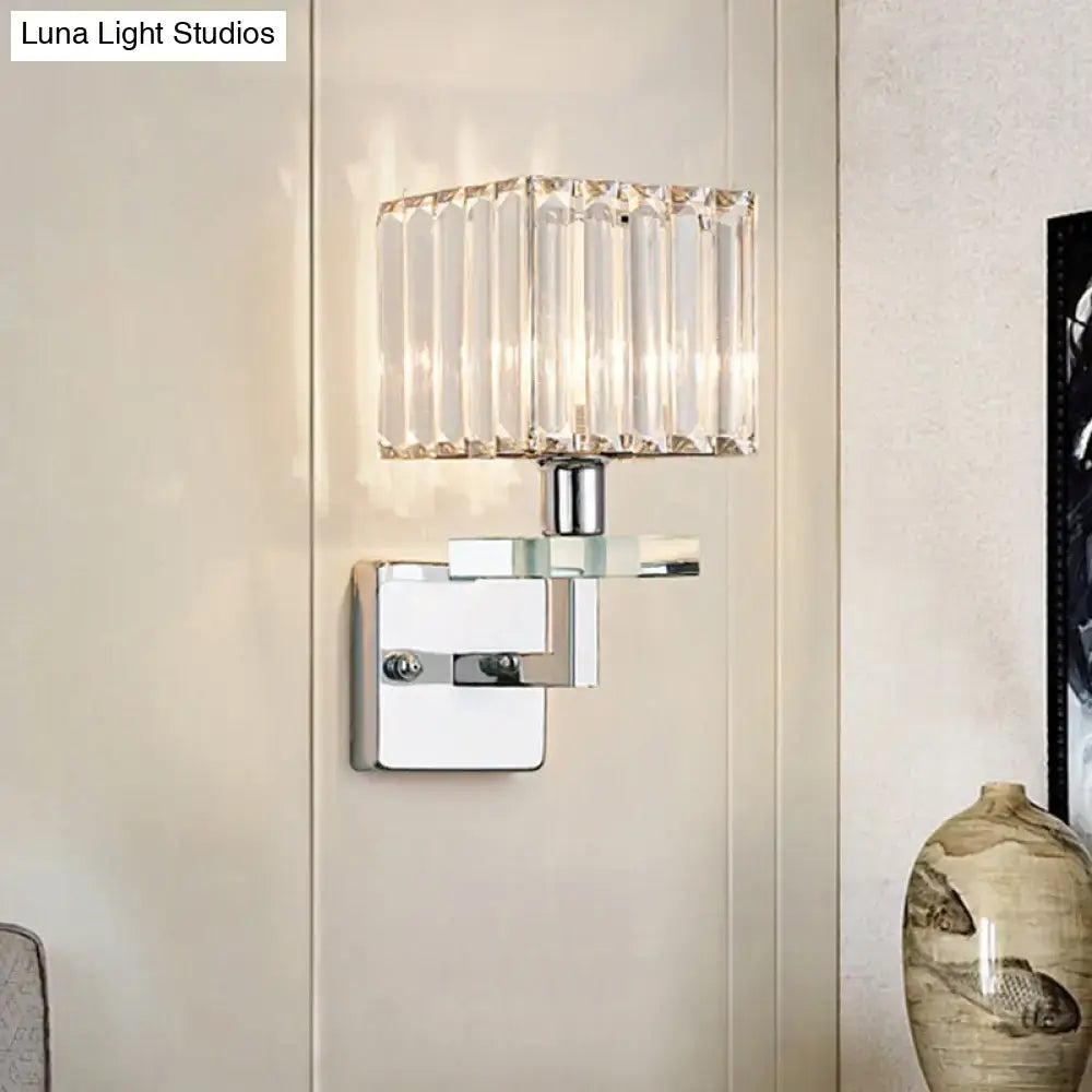 Modern chrome cuboid crystal wall mounted light bedroom sconce