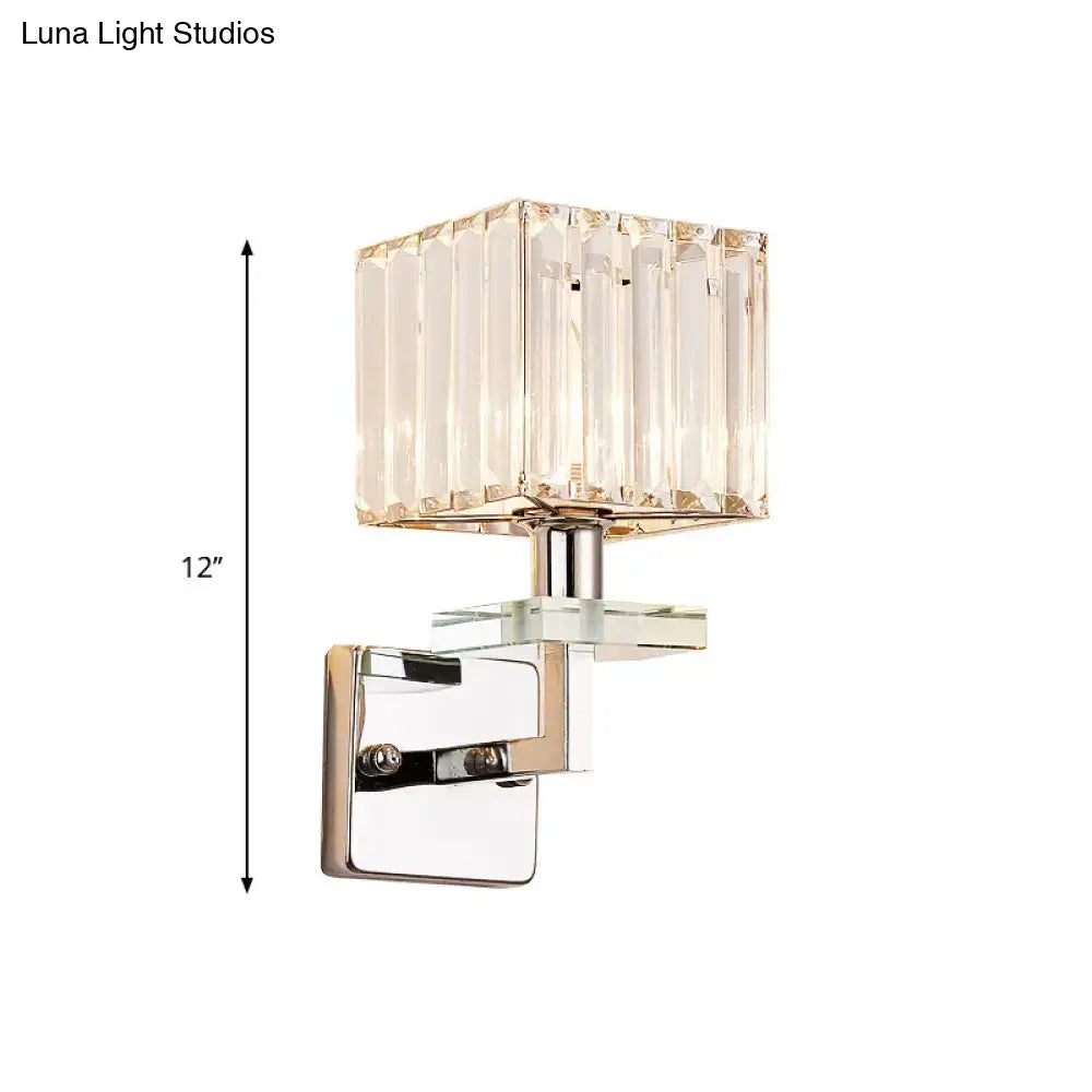 Modern chrome cuboid crystal wall mounted light bedroom sconce