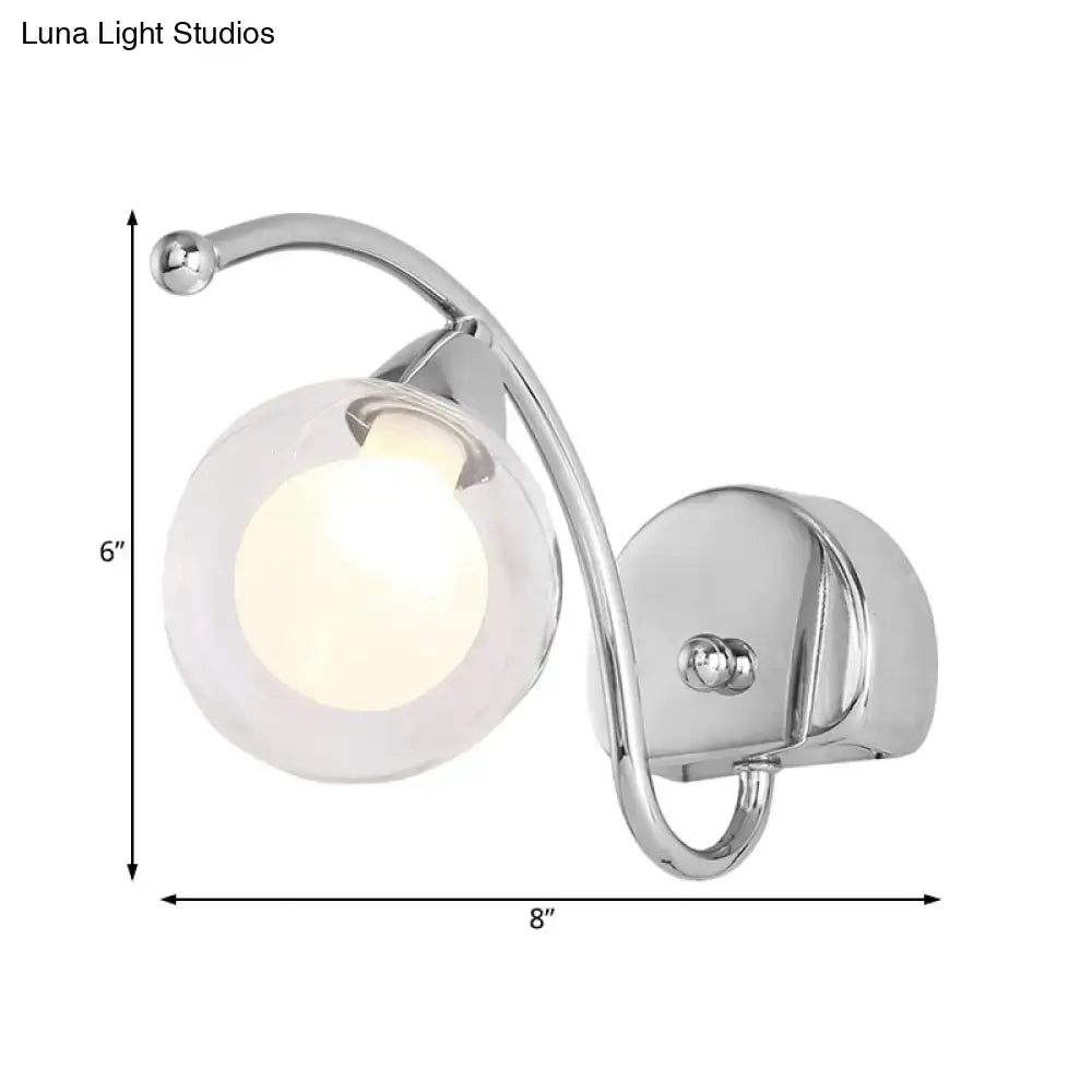 Modern chrome curved arm wall lamp bedroom glass sconce